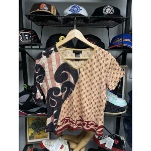 Vintage 90s Custo Barcelona AOP Paisley Patchwork  V Neck Baby Tee Size 4